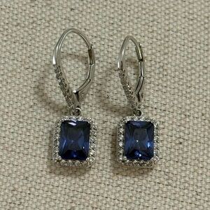 R 925 Sterling Silver Vintage-Style Blue Faux Sapphire & Diamond Dangly Earrings